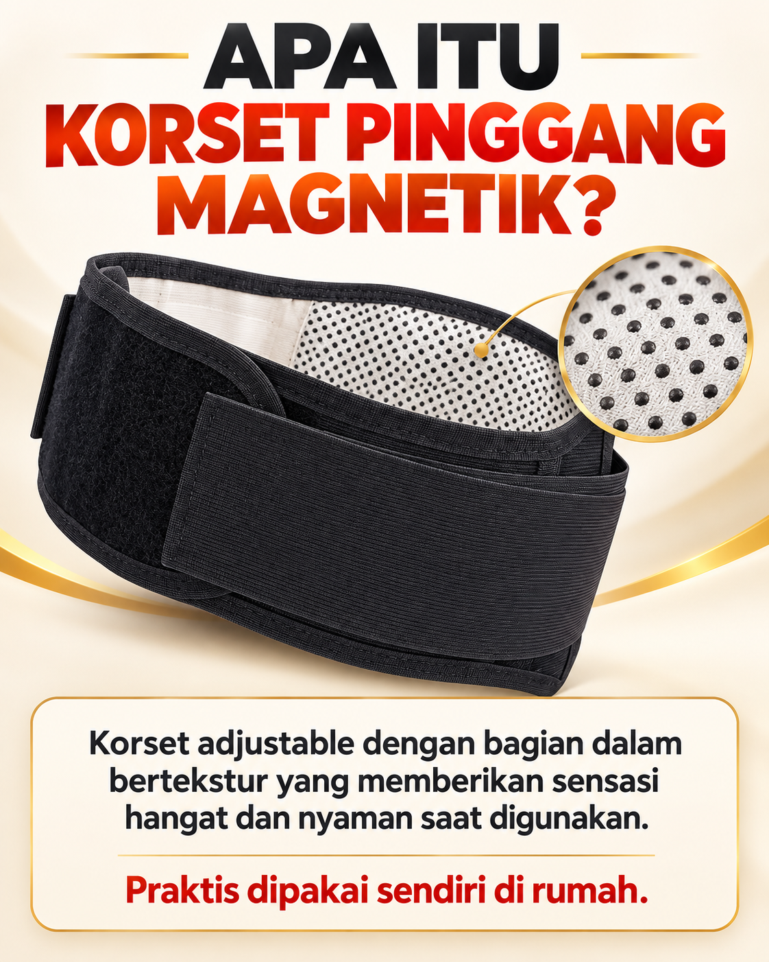 Deskripsi Korset Pinggang Magnetik adjustable